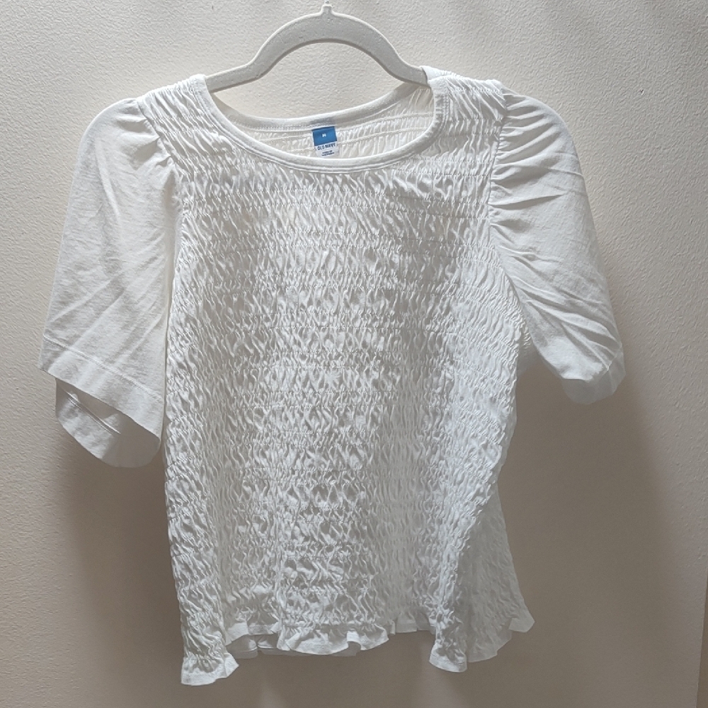 Old Navy White Puff Sleeve Smocked Blouse